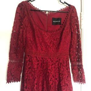 Mini Red Lace 3/4 sleeve dress
